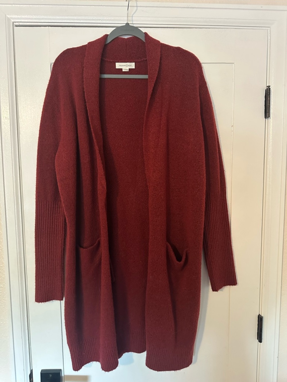 Treasure & Bond Red Ribbed Knit Longline Cardigan Sweater - Picture 2 of 6